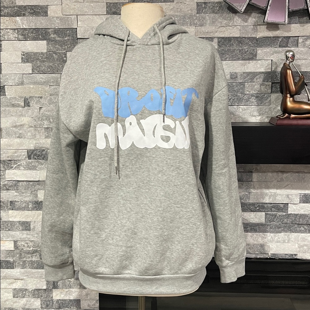 Manfinity Grey  Graphic Print Pullover Hoodie Mens Size M